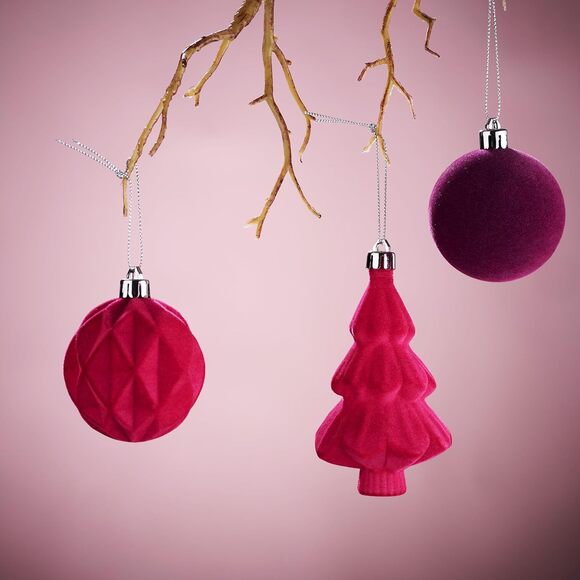 Decor by Hannah Christmas Ornaments Purple and Rose Felt Set of 18 Shatterproof - Picture 2 of 2